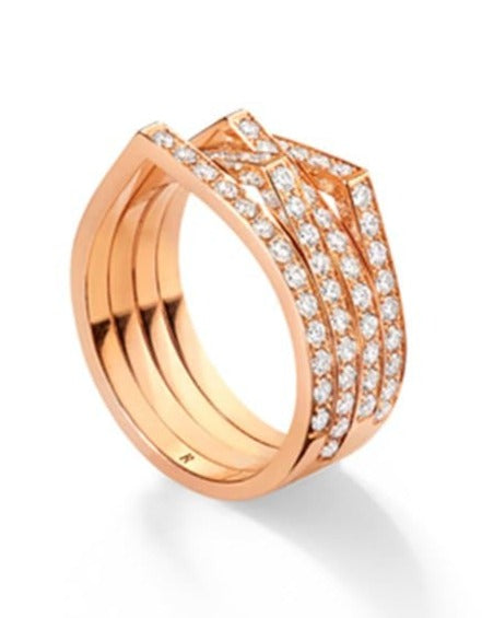 REPOSSI-Antifer 4 Rose Gold Pave Diamond Ring-ROSE GOLD