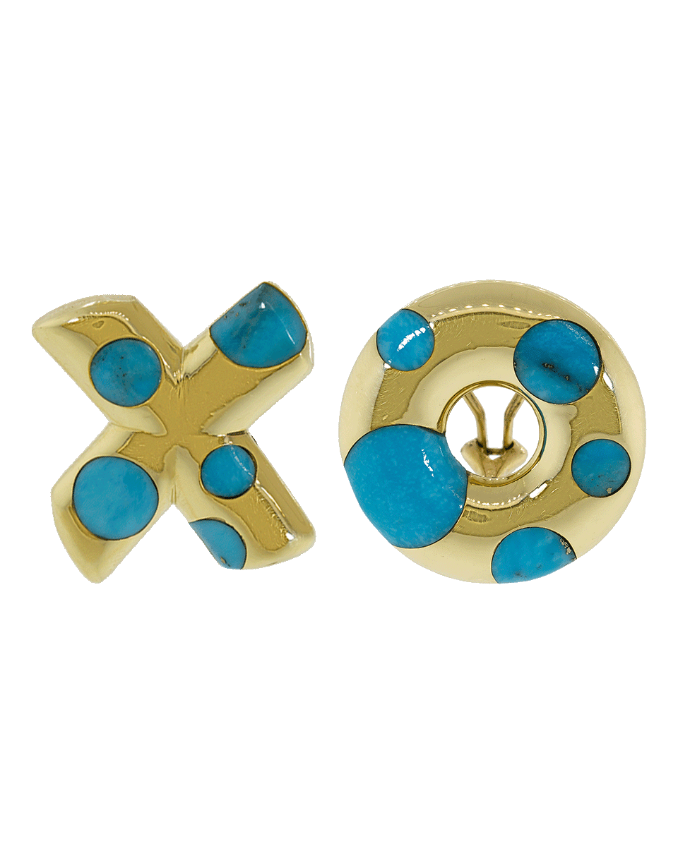 RETROUVAI-Turquoise Polka Dot "XO" Earrings-YELLOW GOLD