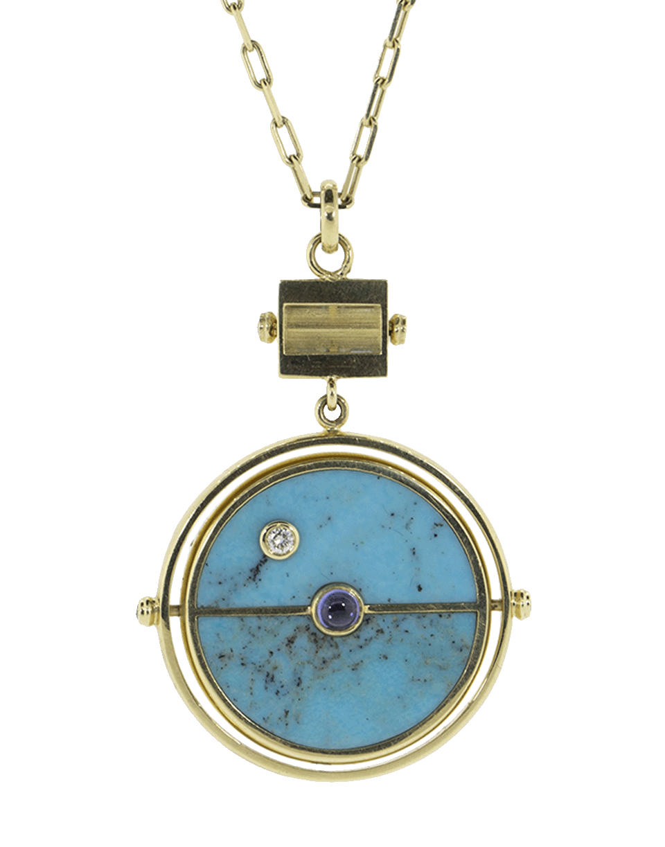 RETROUVAI-Grandfather Compass Pendant Necklace-YELLOW GOLD