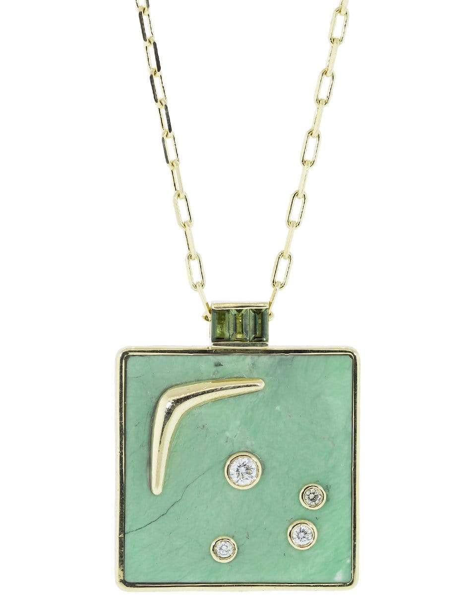 RETROUVAI-Green Turquoise Square Karma Necklace-YELLOW GOLD
