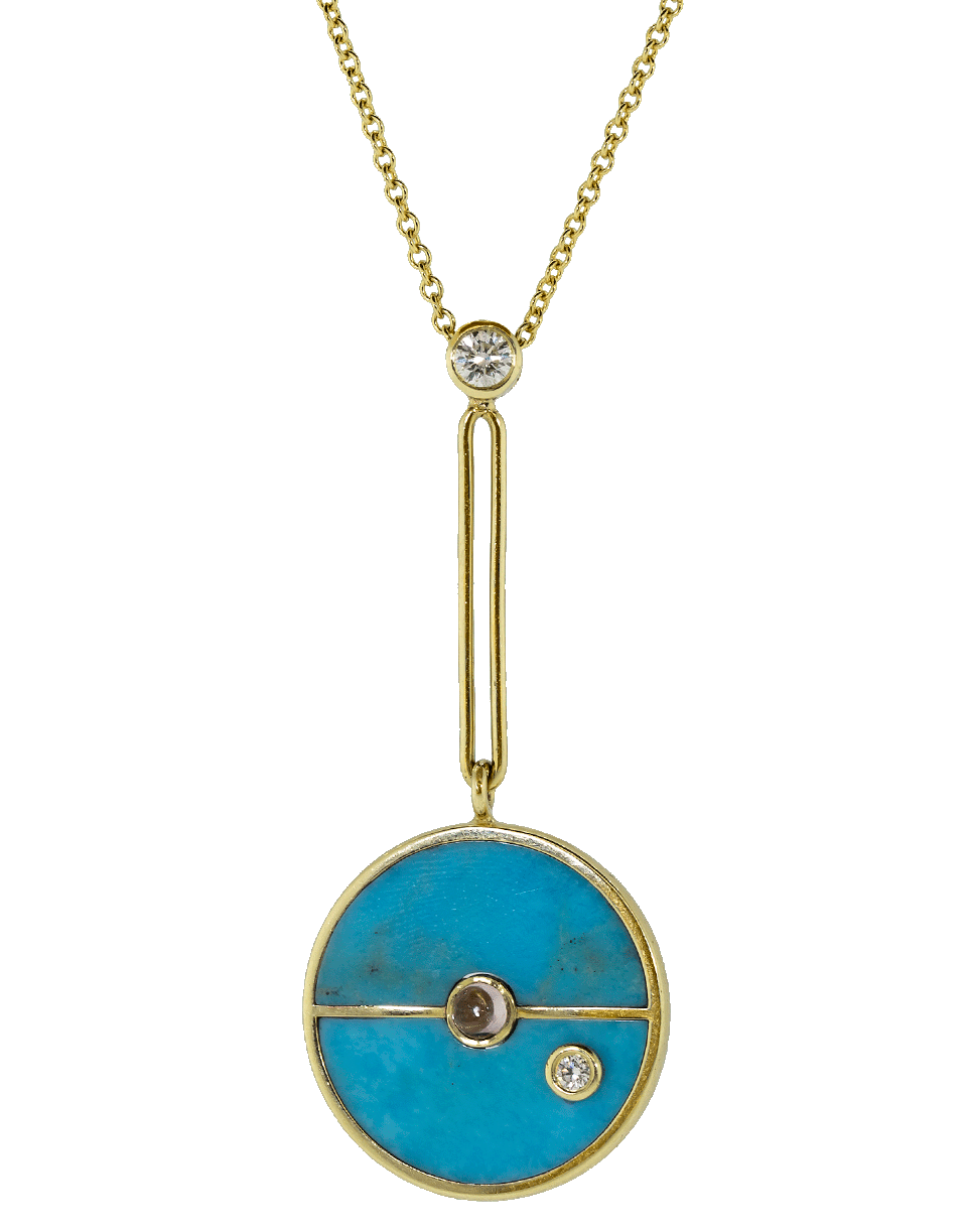 RETROUVAI-Signature Turquoise Compass Necklace-YELLOW GOLD