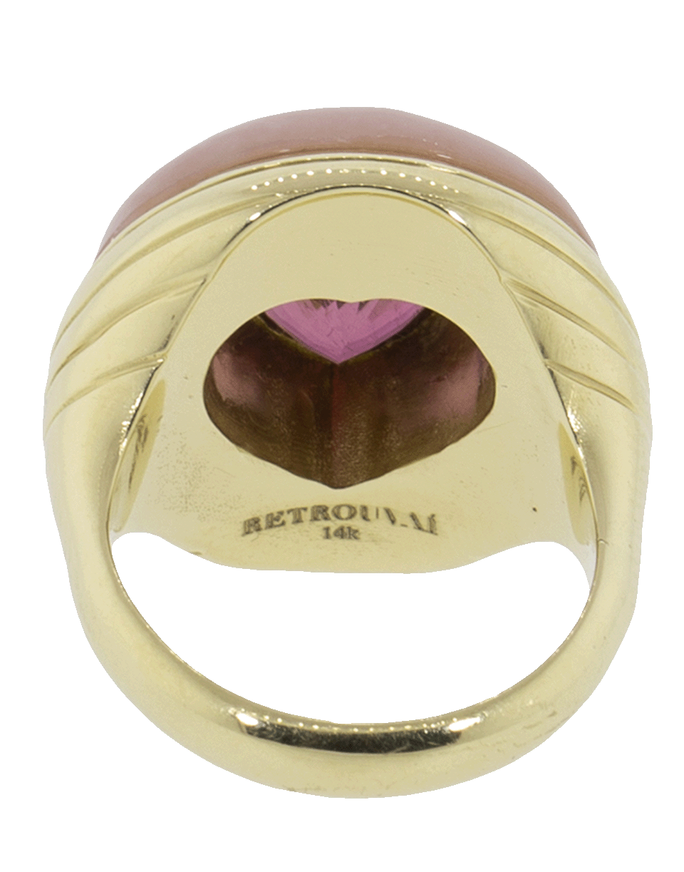 RETROUVAI-Lolipop Pink Opal And Tourmaline Ring-YELLOW GOLD