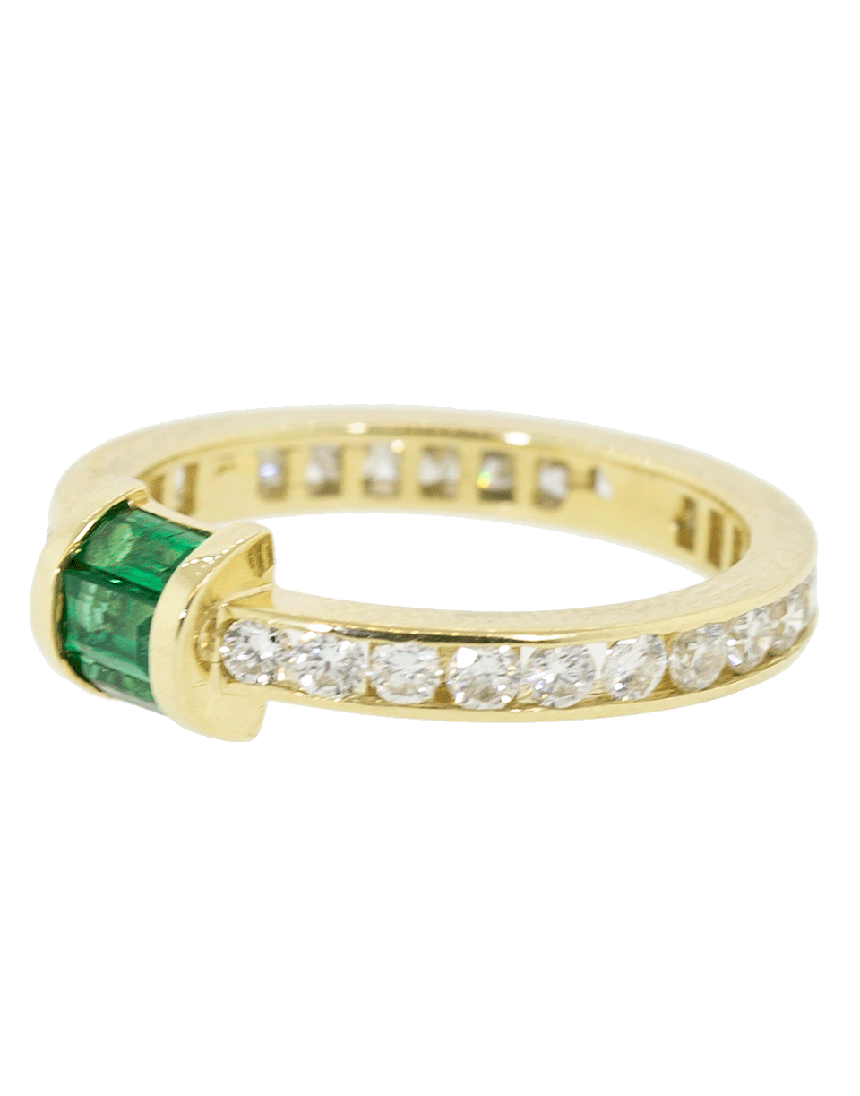 RETROUVAI-Emerald and Diamond Channel Band-YELLOW GOLD