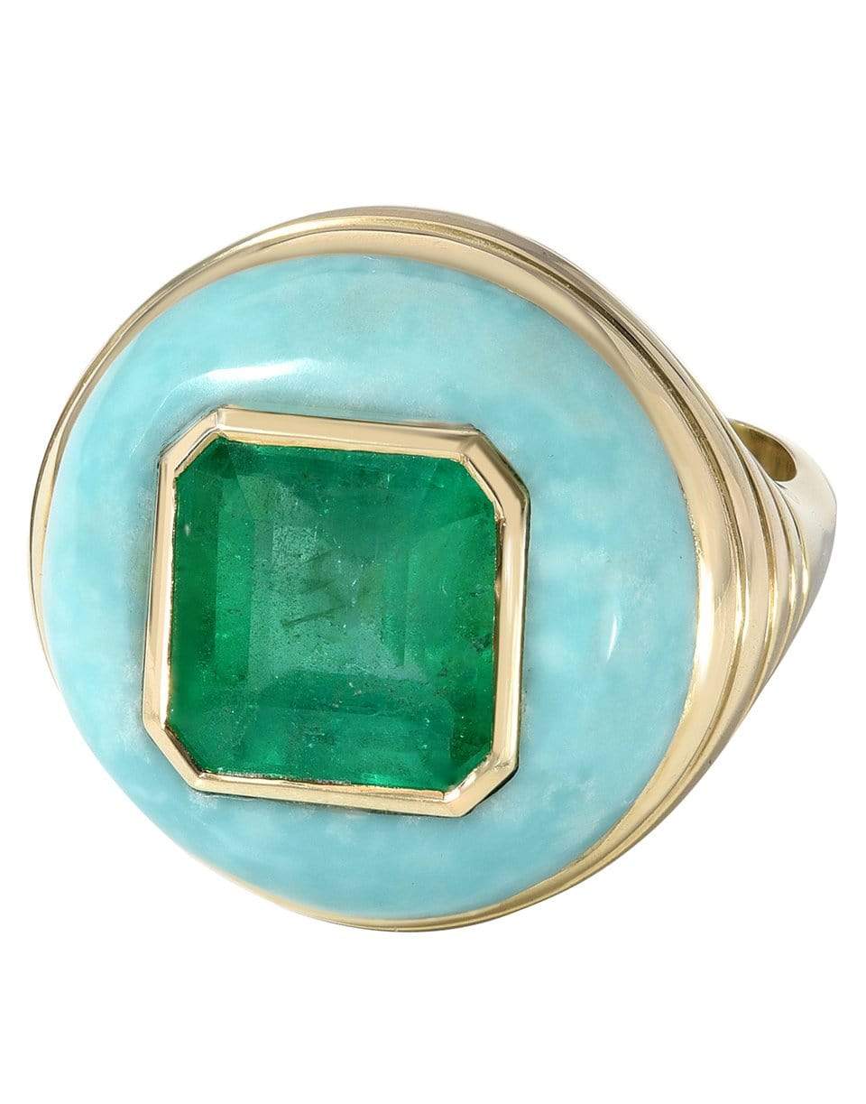 RETROUVAI-Emerald and Chrysoprase Lollipop Ring-YELLOW GOLD