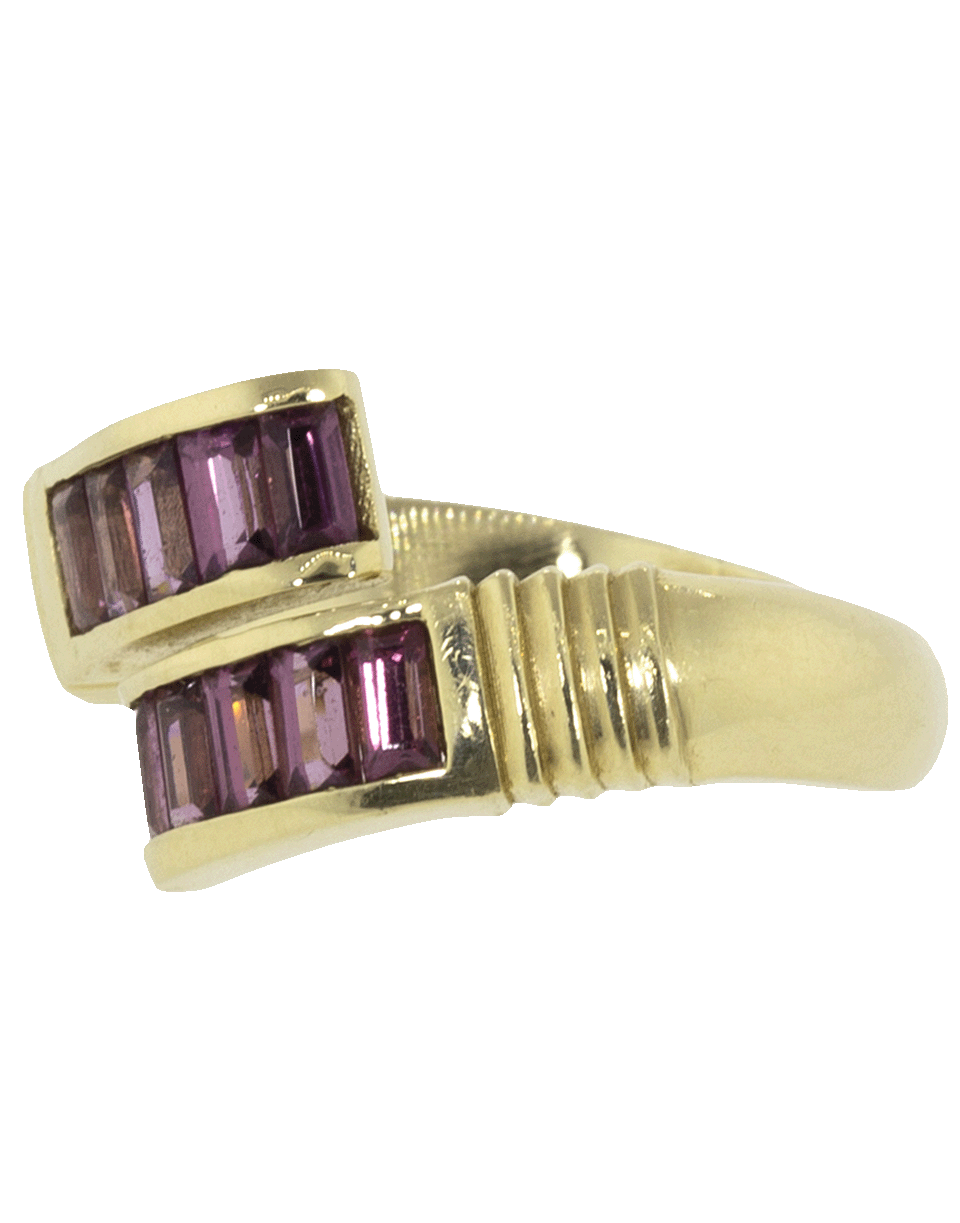 RETROUVAI-Garnet Buckle Ring-YELLOW GOLD