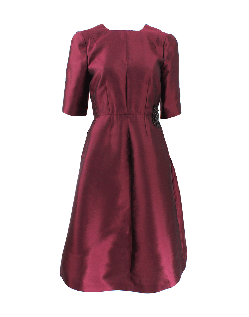 ROCHAS-Elbow Sleeve Cocktail Dress-CLARET