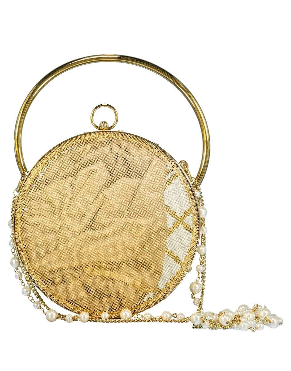 ROSANTICA-Ines Pearl and Crystal Drum Clutch-GOLD
