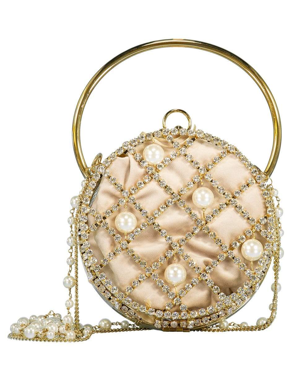 ROSANTICA-Ines Pearl and Crystal Drum Clutch-GOLD