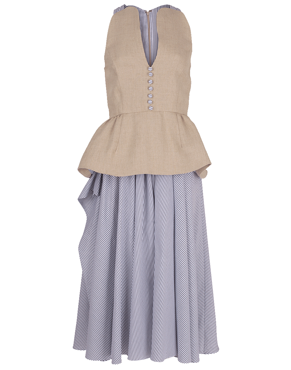 ROSIE ASSOULIN-Long Peplum V-Neck Dress-