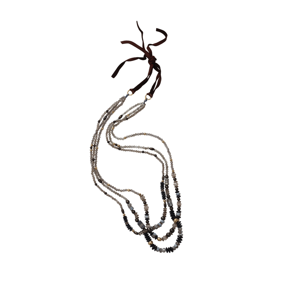 ROYAL NOMAD JEWELRY-Three Strand Black Opal Quartz Necklace-GREY
