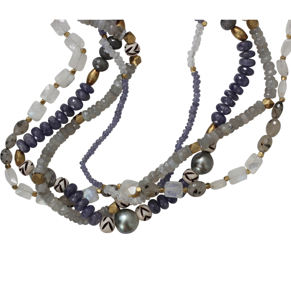 ROYAL NOMAD JEWELRY-Two Strand Moonstone, Tanzanite, And Labradorite Bead Necklace-GREY