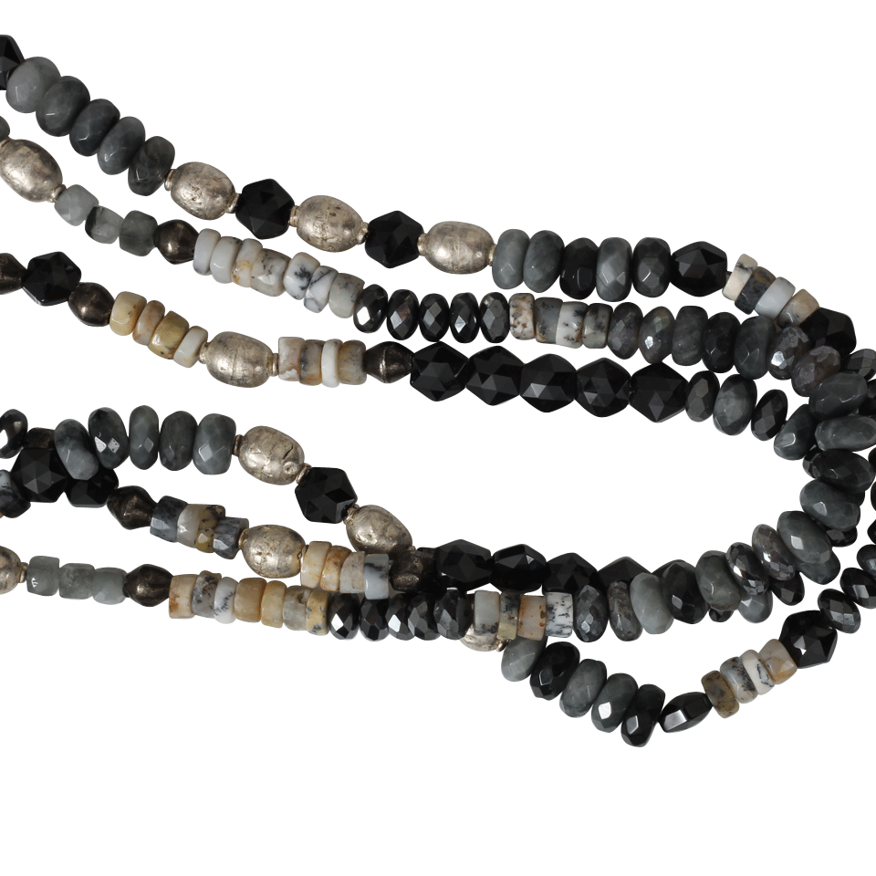 ROYAL NOMAD JEWELRY-Three Strand Labradorite And Grey Moonstone Necklace-GRY/BLK