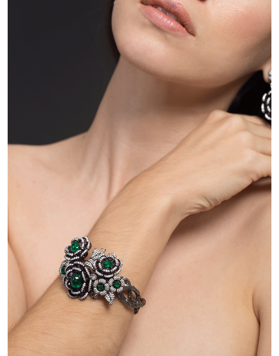 SABOO FINE JEWELS-Royale Emerald Flower Bracelet-TITANIUM