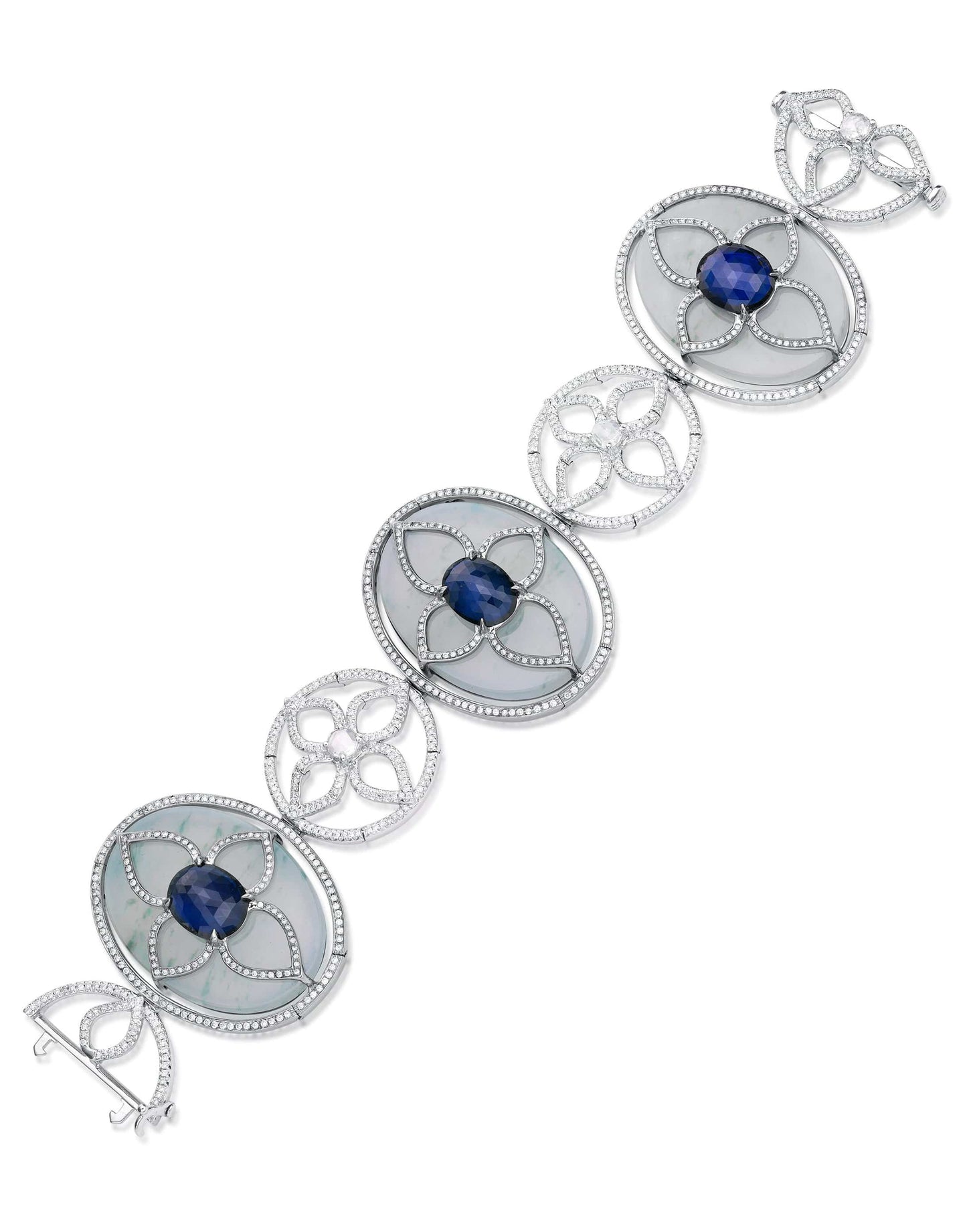 SABOO FINE JEWELS-Blue Sapphire, Diamond and Jade Bracelet-WHITE GOLD