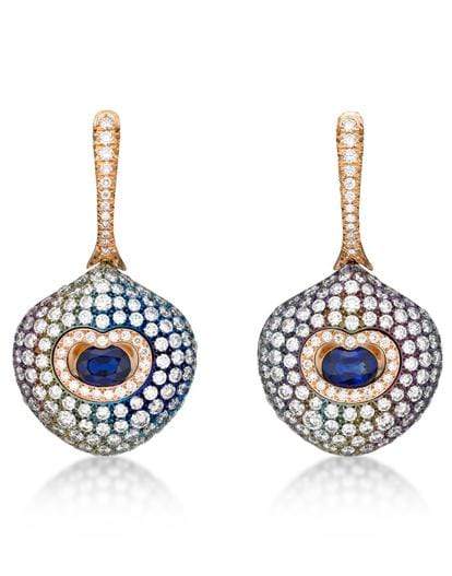 SABOO FINE JEWELS-Blue Sapphire and Diamond Multi Color Earrings-ROSE GOLD