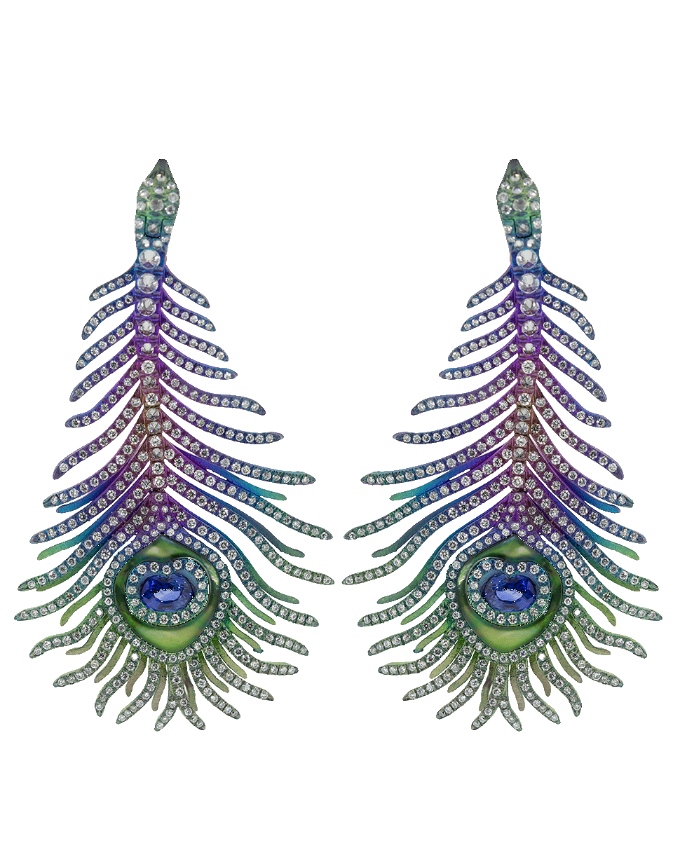 SABOO FINE JEWELS-Elemento Peacock Feather Earrings-TITANIUM