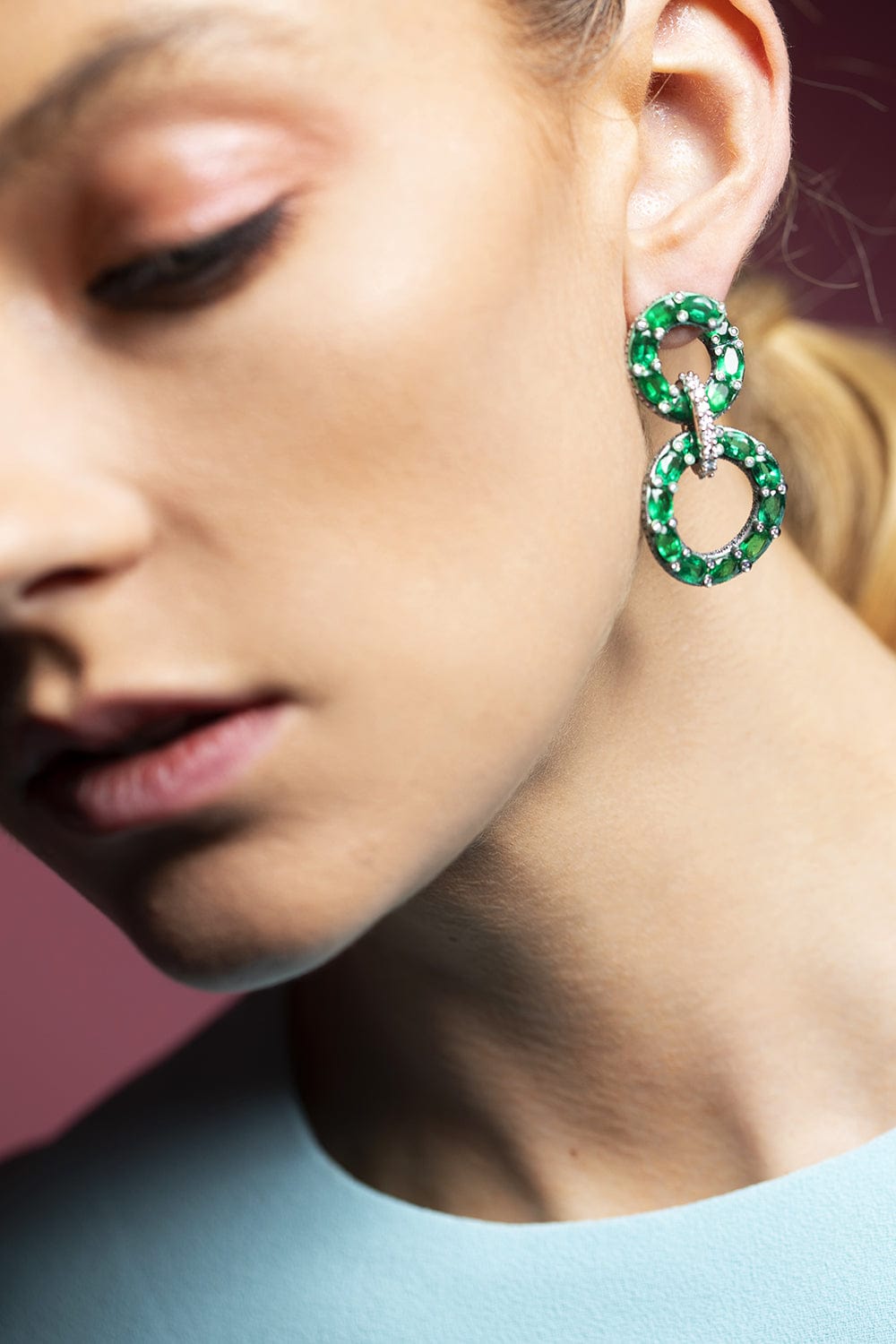 SABOO FINE JEWELS-Emerald Loop Earrings-TITANIUM