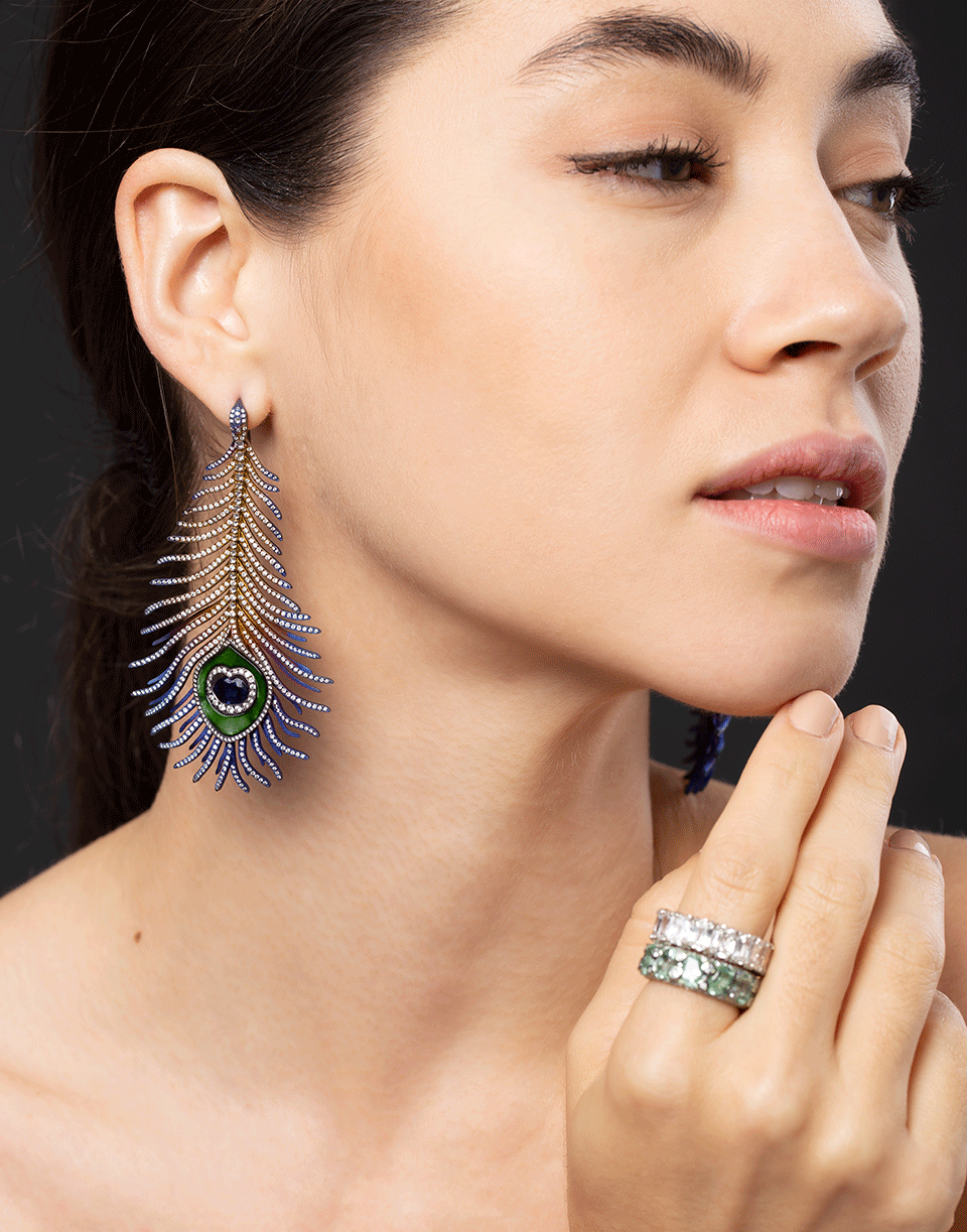 SABOO FINE JEWELS-Large Sapphire and Diamond Peacock Earrings-TITANIUM