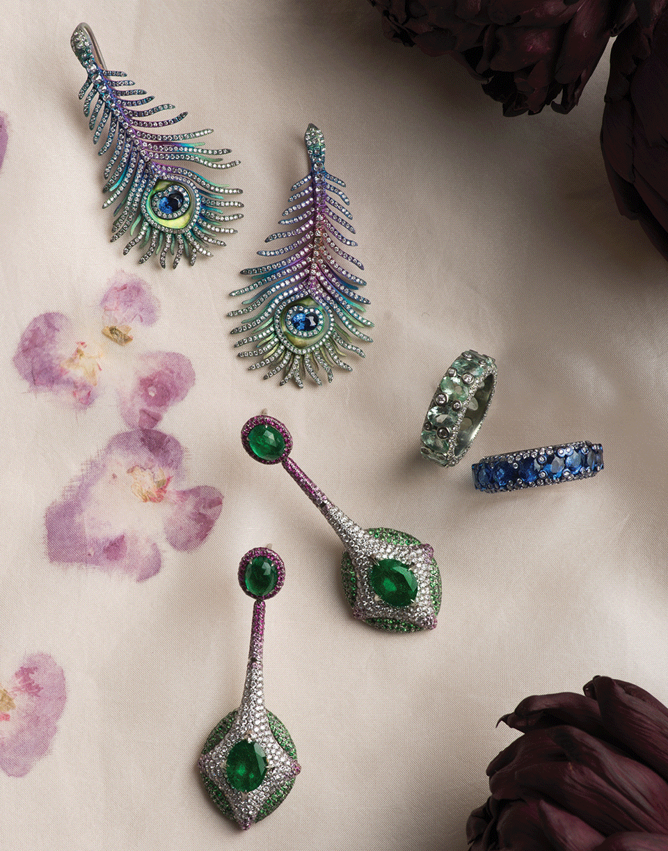 Large Sapphire and Diamond Peacock Earrings JEWELRYFINE JEWELEARRING SABOO FINE JEWELS   