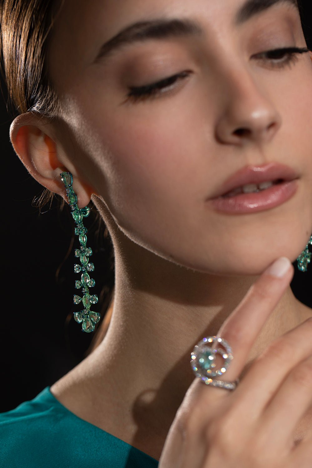 SABOO FINE JEWELS-Paraiba and Diamond Chandelier Earrings-TITANIUM