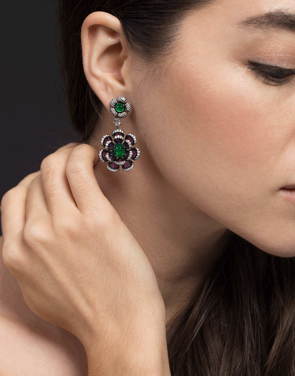 SABOO FINE JEWELS-Royale Emerald Flower Earrings-TITANIUM