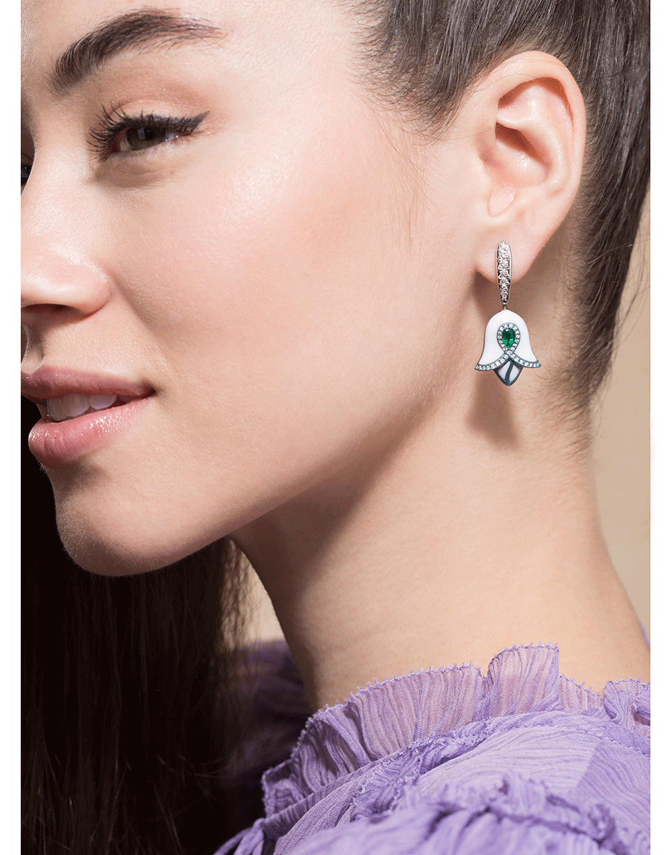 SABOO FINE JEWELS-Emerald, Diamond, and Titanium Drop Earrings-TTNM