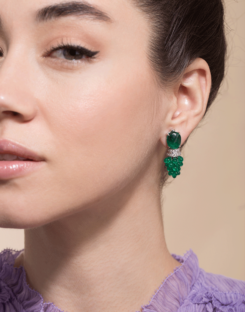 SABOO FINE JEWELS-Emerald and Diamond Earrings-WHTGLD