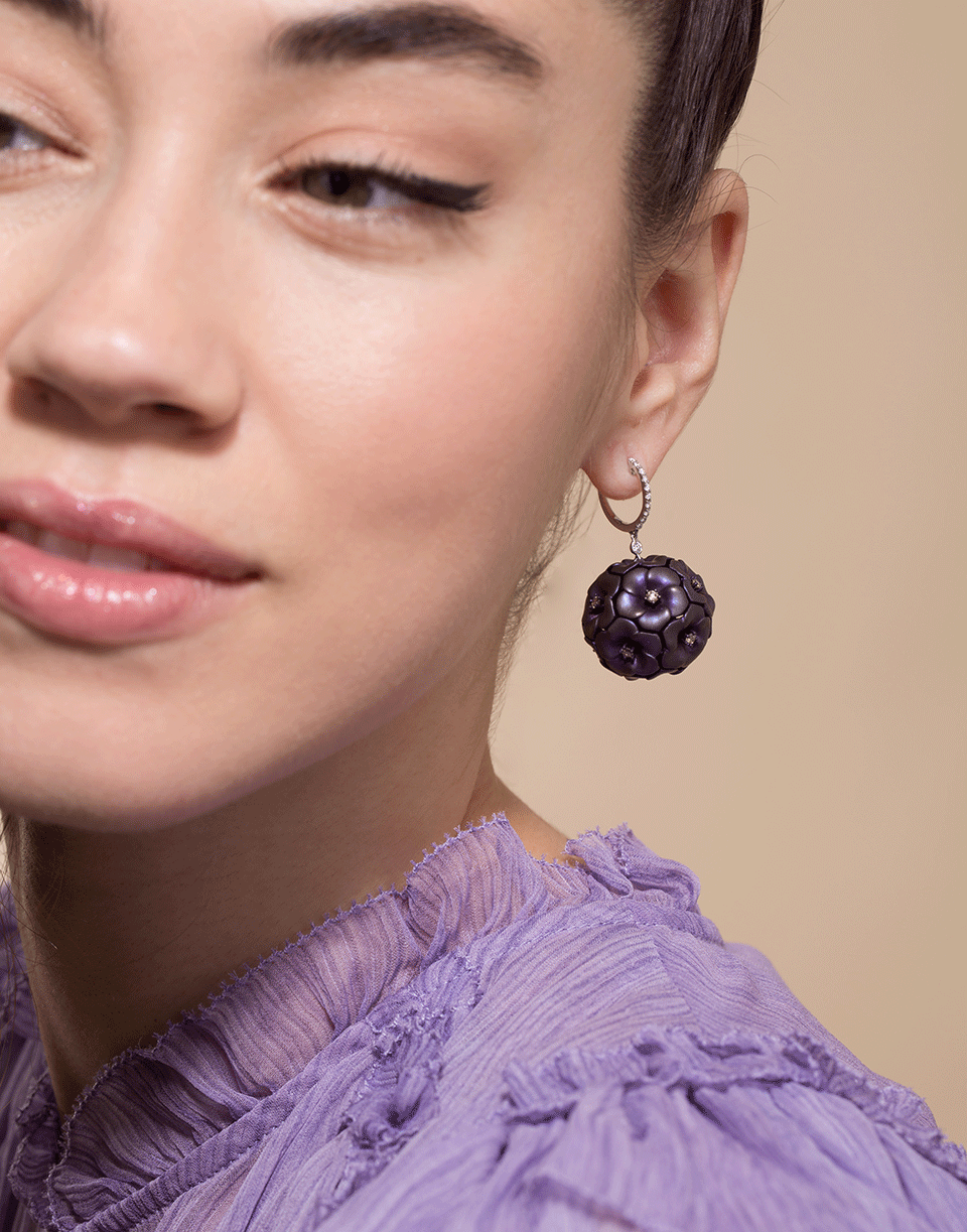 SABOO FINE JEWELS-Purple Titanuim and Diamond Flower Earrings-WHTGLD