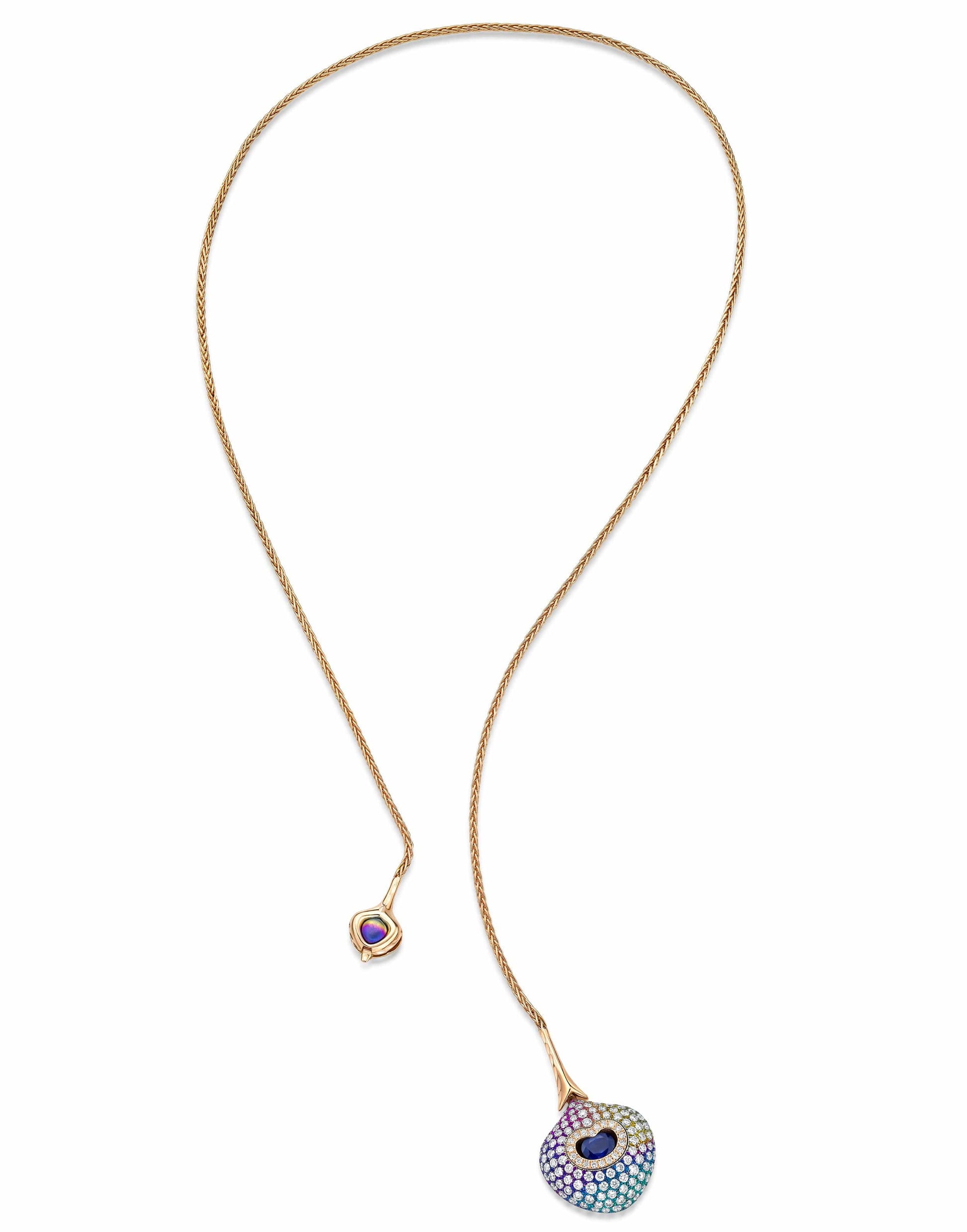 SABOO FINE JEWELS-Blue Sapphire and Diamond Multi Color Necklace-ROSE GOLD