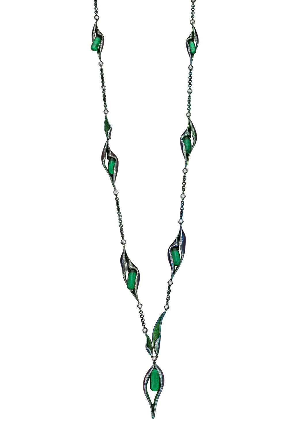 SABOO FINE JEWELS-Emerald Diamond Necklace-TITANIUM