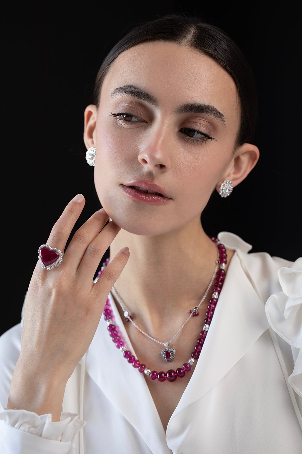 SABOO FINE JEWELS-Ruby White Diamond Necklace-WHITE GOLD