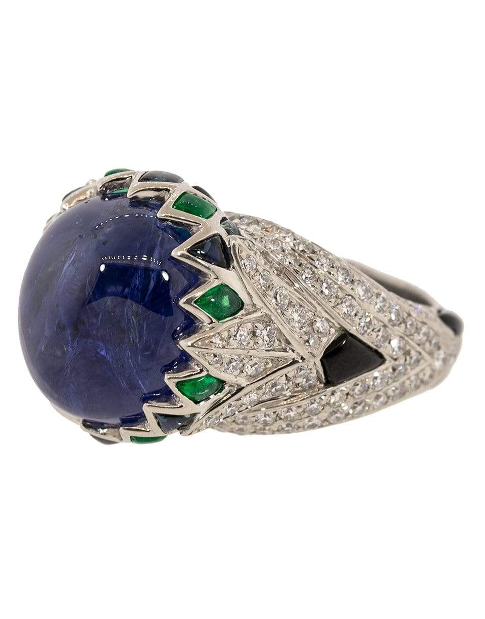SABOO FINE JEWELS-Blue Sapphire, Emerald, Diamond and Jade Ring-PLAT