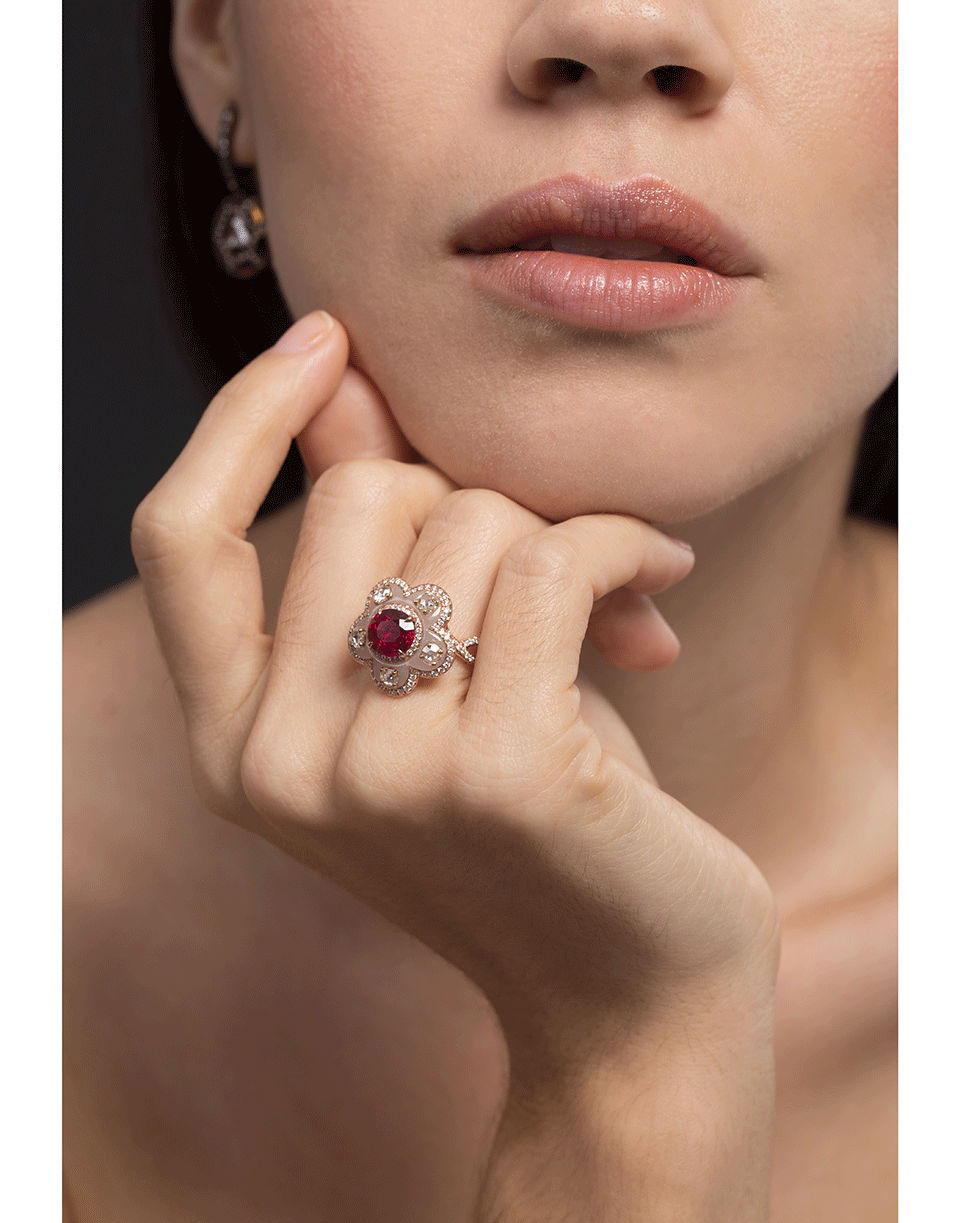 SABOO FINE JEWELS-Aura Ruby Flower Ring-ROSE GOLD
