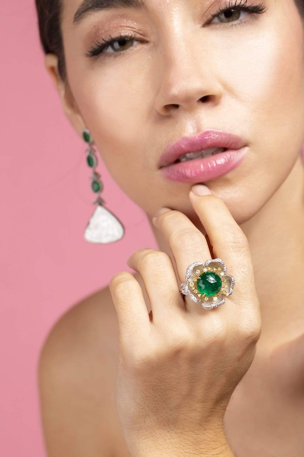 SABOO FINE JEWELS-Royalle Emerald Flower Ring-WHITE GOLD