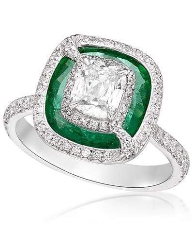 SABOO FINE JEWELS-Emerald and Diamond Ring-WHITE GOLD
