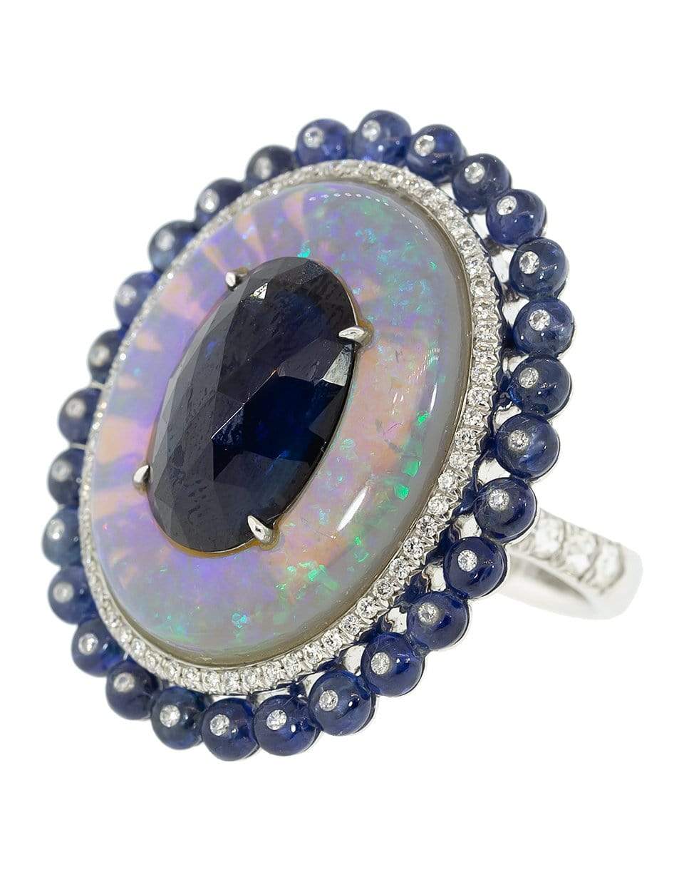 SABOO FINE JEWELS-Sapphire Diamond Opal Ring-WHITE GOLD