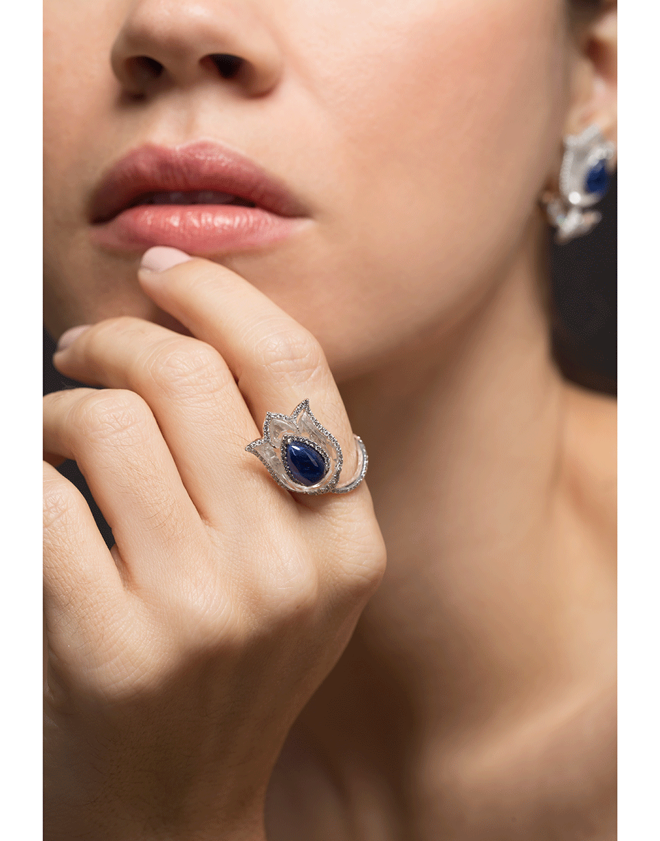 SABOO FINE JEWELS-Burma Sapphire and Diamond Tulip Ring-WHITE GOLD