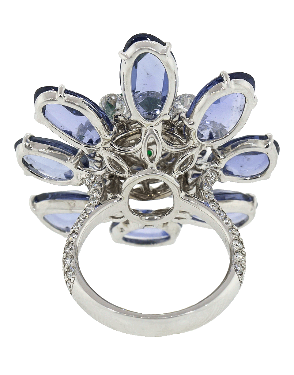 SABOO FINE JEWELS-Blue Sapphire and Emerald Flower Ring-WHITE GOLD