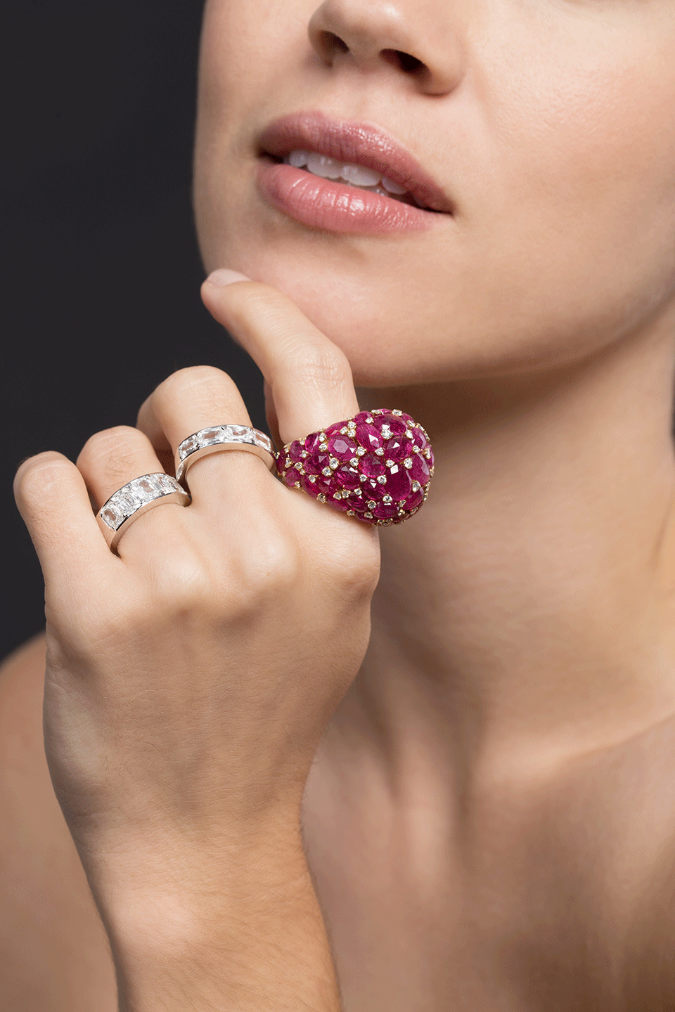 SABOO FINE JEWELS-Ruby and Diamond Dome Ring-YELLOW GOLD