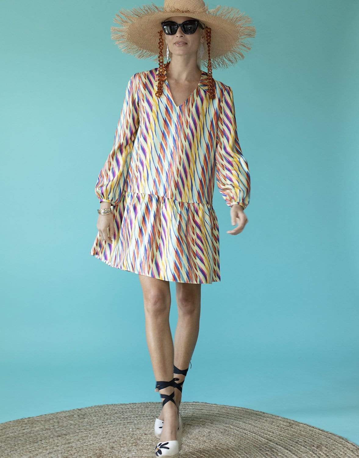 SALONI-Sherbet Oblique Print Jas Dress-