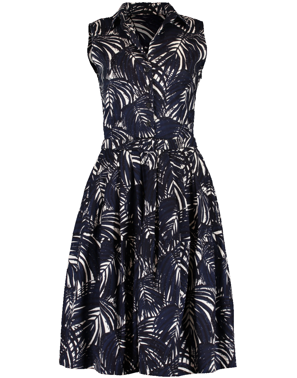 SAMANTHA SUNG-Collared Palm Print Dress-