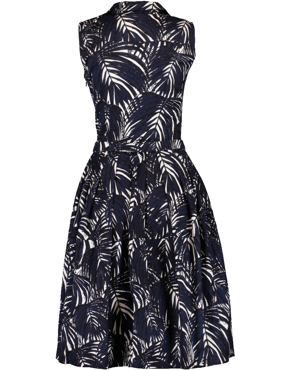 SAMANTHA SUNG-Collared Palm Print Dress-