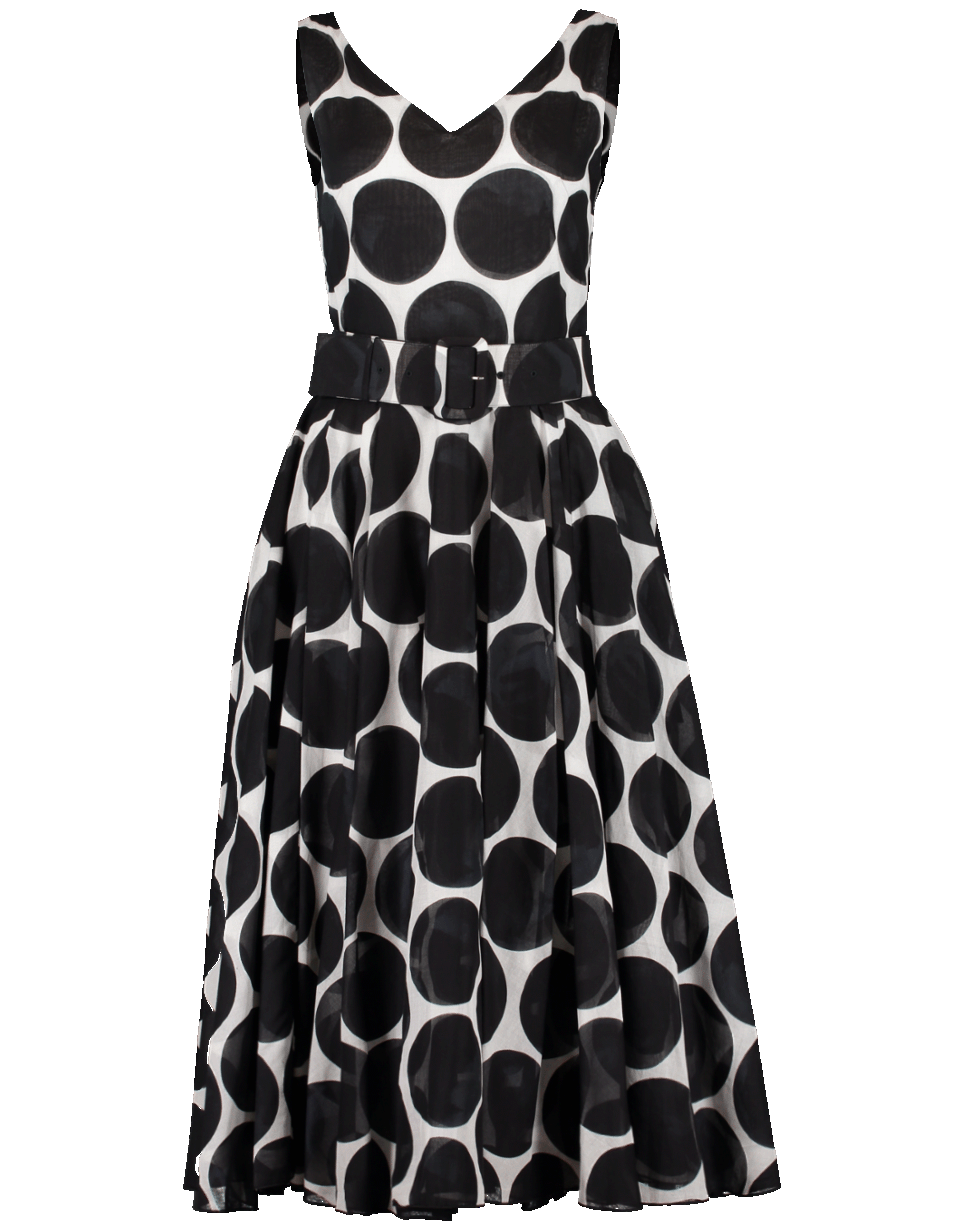 SAMANTHA SUNG-V-Neck Polka Dot Print Dress-