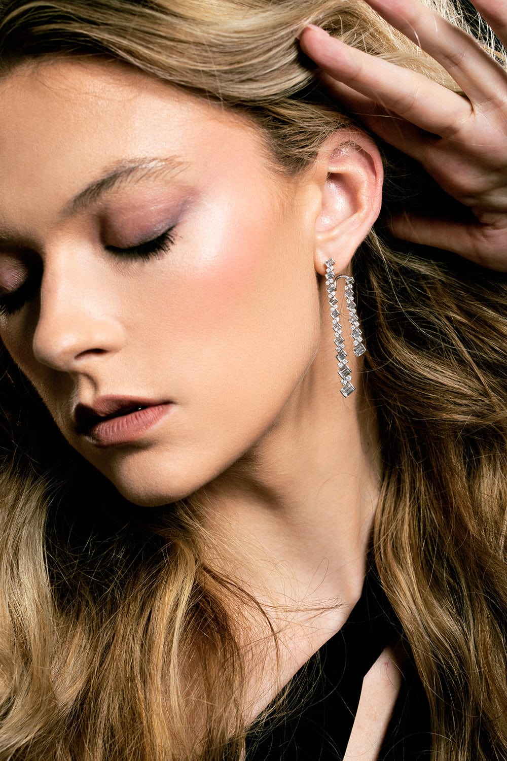 SARA WEINSTOCK-Taj Baguette Braided Diamond Drop Earrings-WHITE GOLD