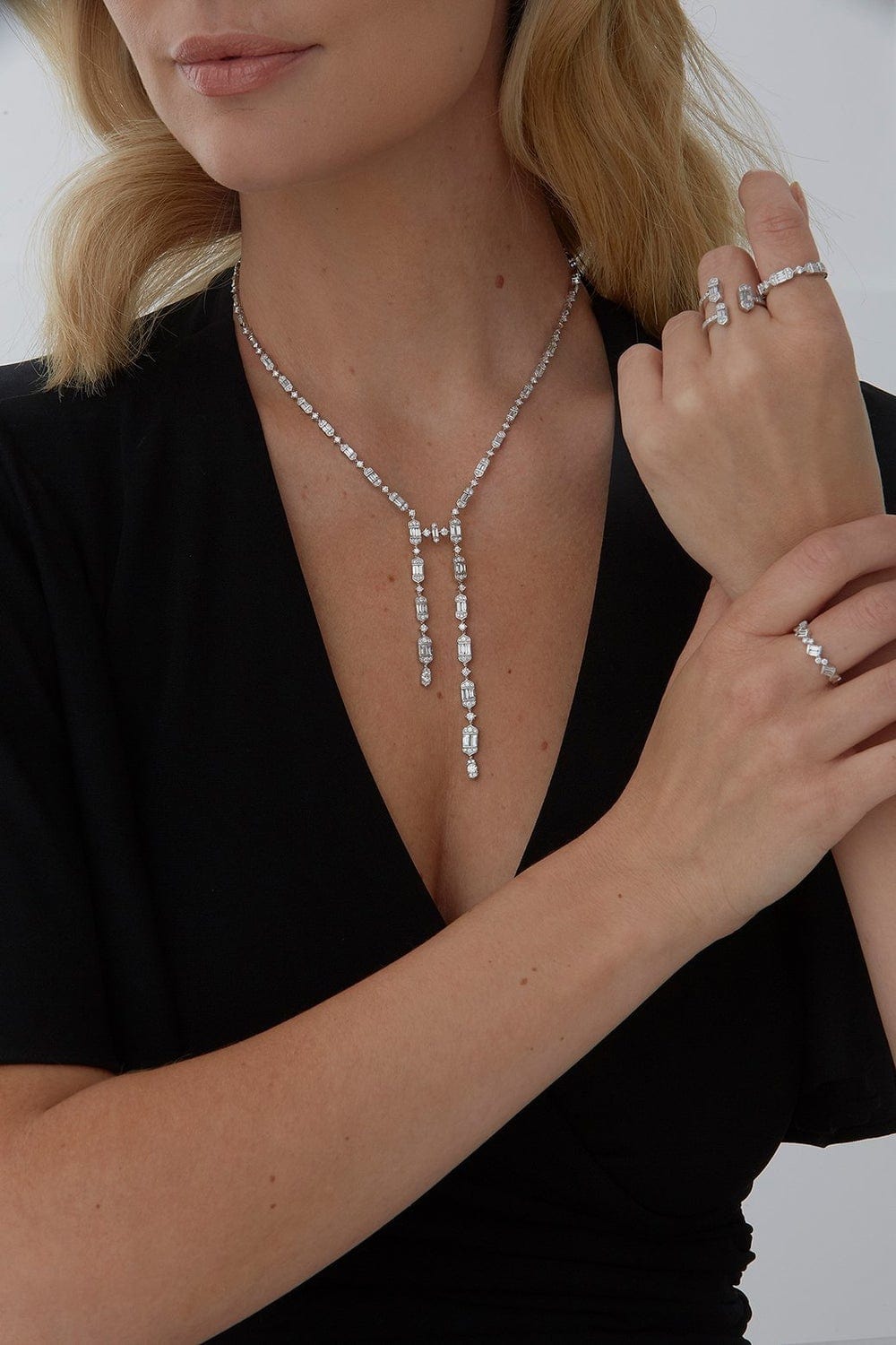 SARA WEINSTOCK-Taj Baguette Diamond Drop Necklace-WHITE GOLD