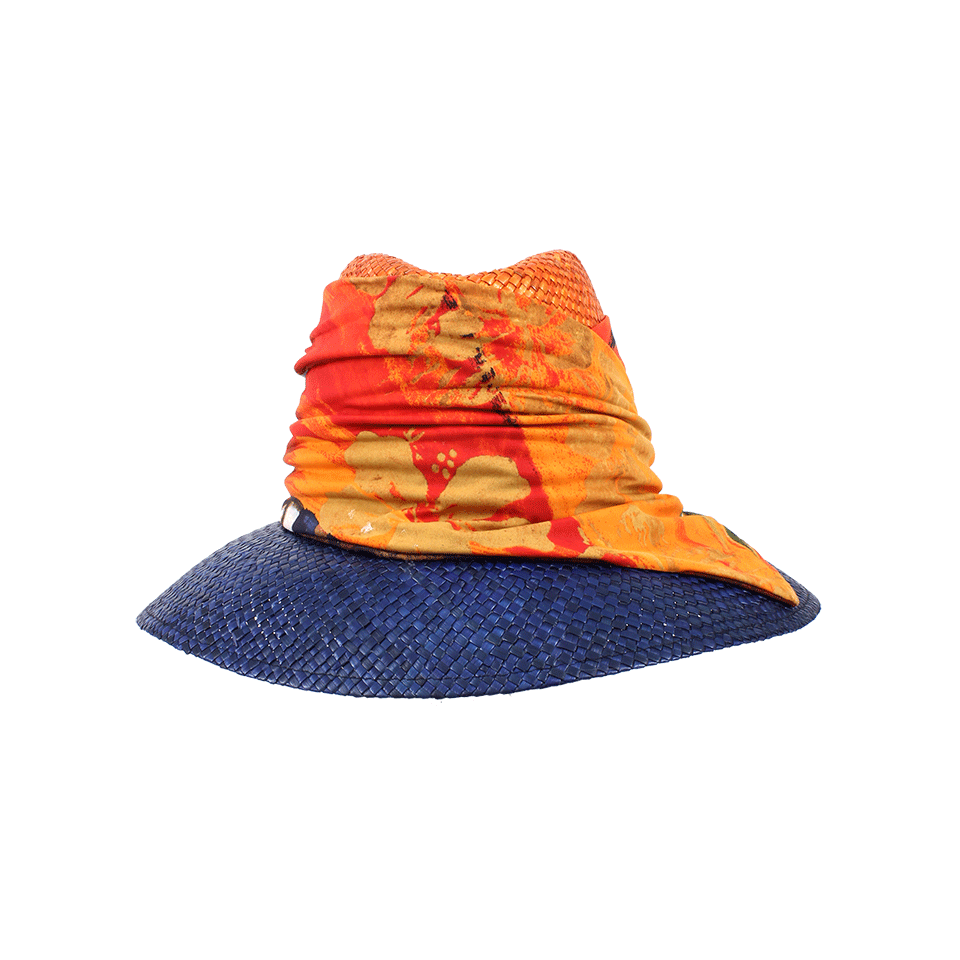 SAVE THE QUEEN-Denim Straw Hat With Scarf-ORANGE