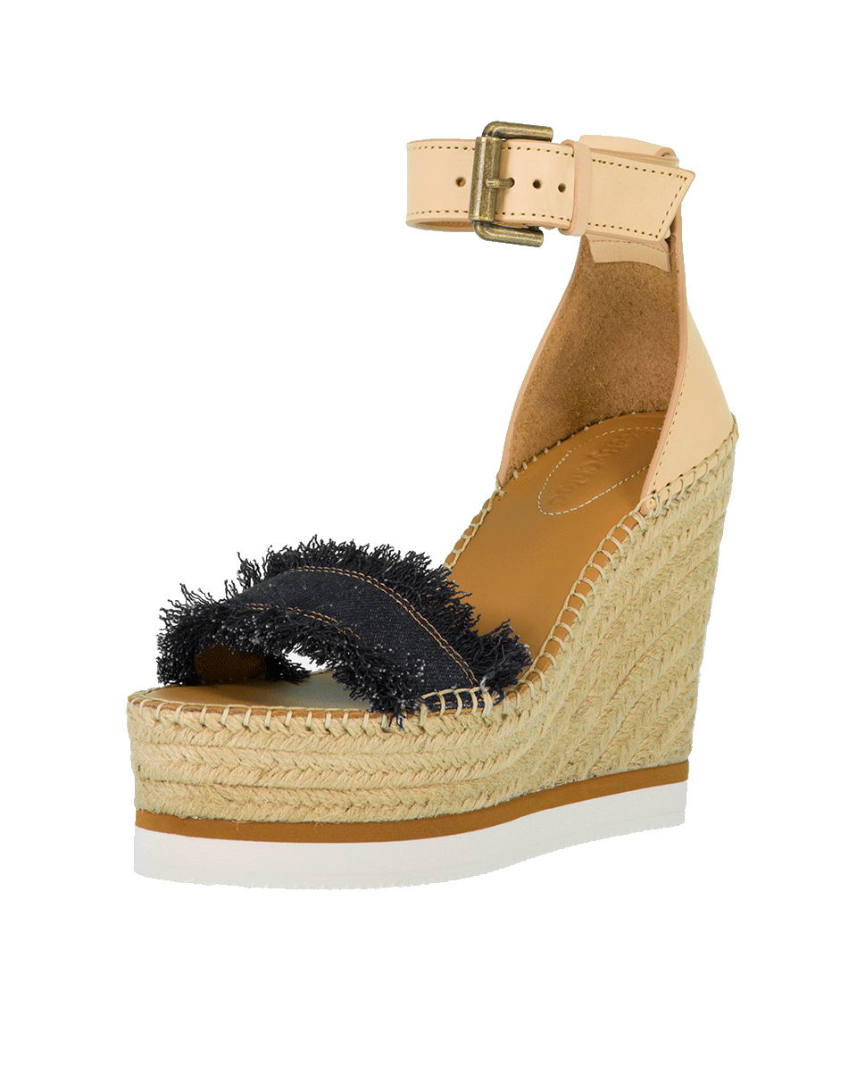 SEE by CHLOE-Glyn Denim Leather Wedge Platform Shoe-