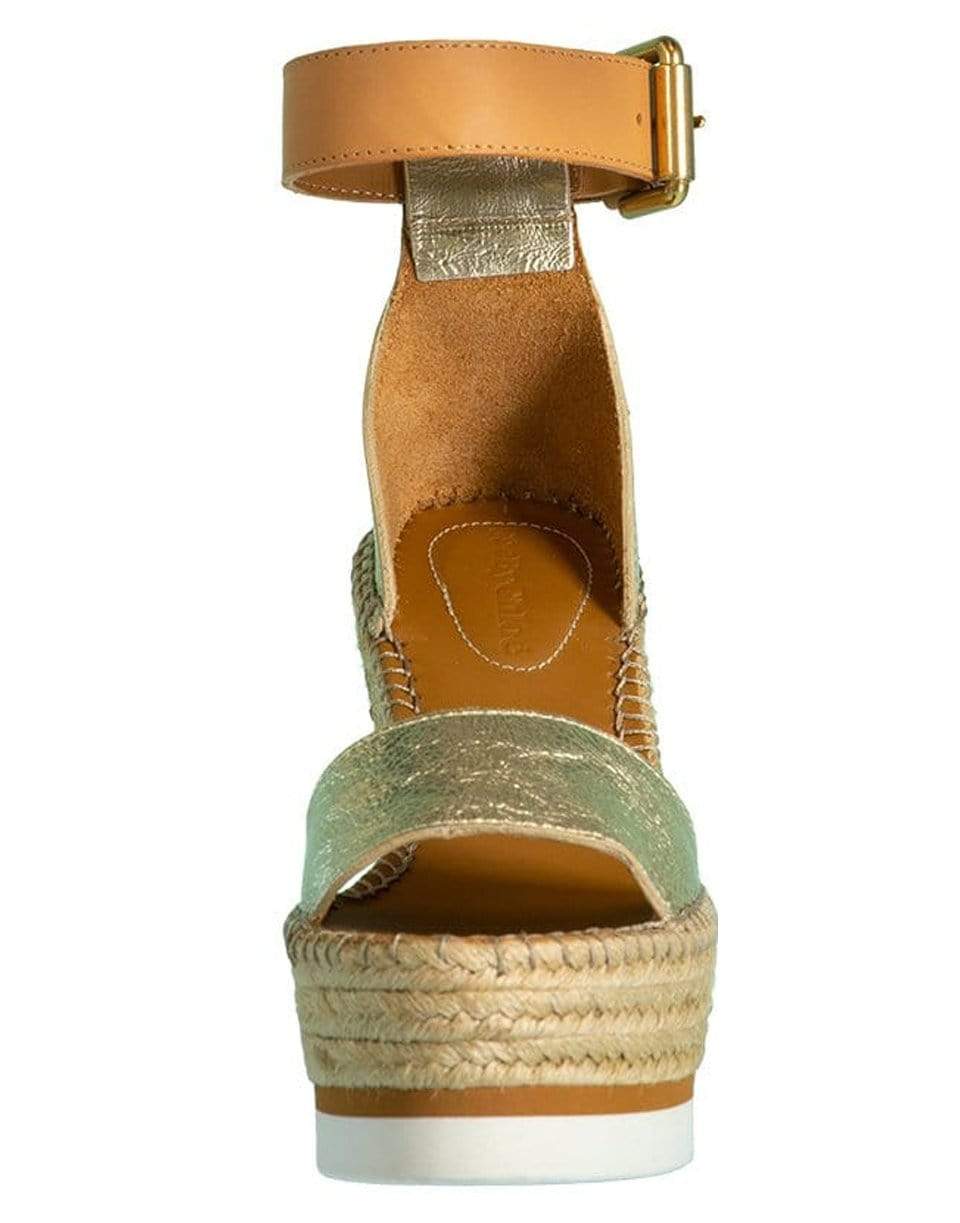 SEE by CHLOE-Metallic Strappy Wedge Heel Sandal-