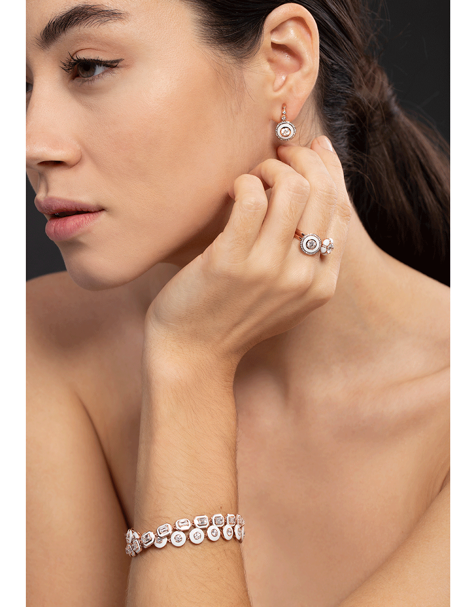 SELIM MOUZANNAR-Small Round Diamond and White Enamel Bracelet-ROSE GOLD
