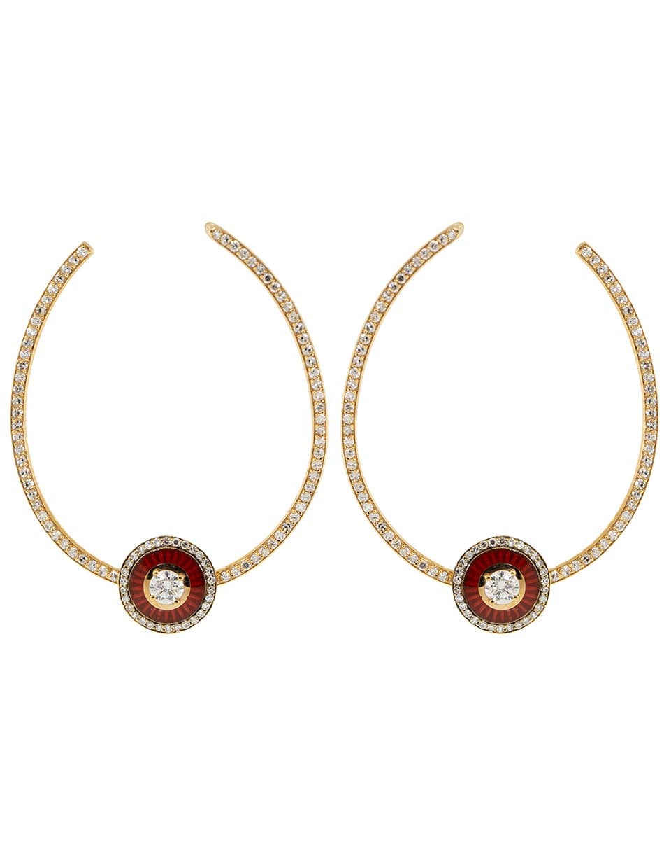 SELIM MOUZANNAR-Burgundy Enamel Open Hoop Earrings-ROSE GOLD